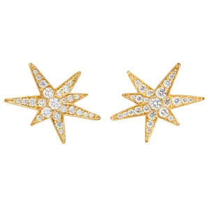 Small Funky Shooting Stars 18K Gold Stud w. Diamonds