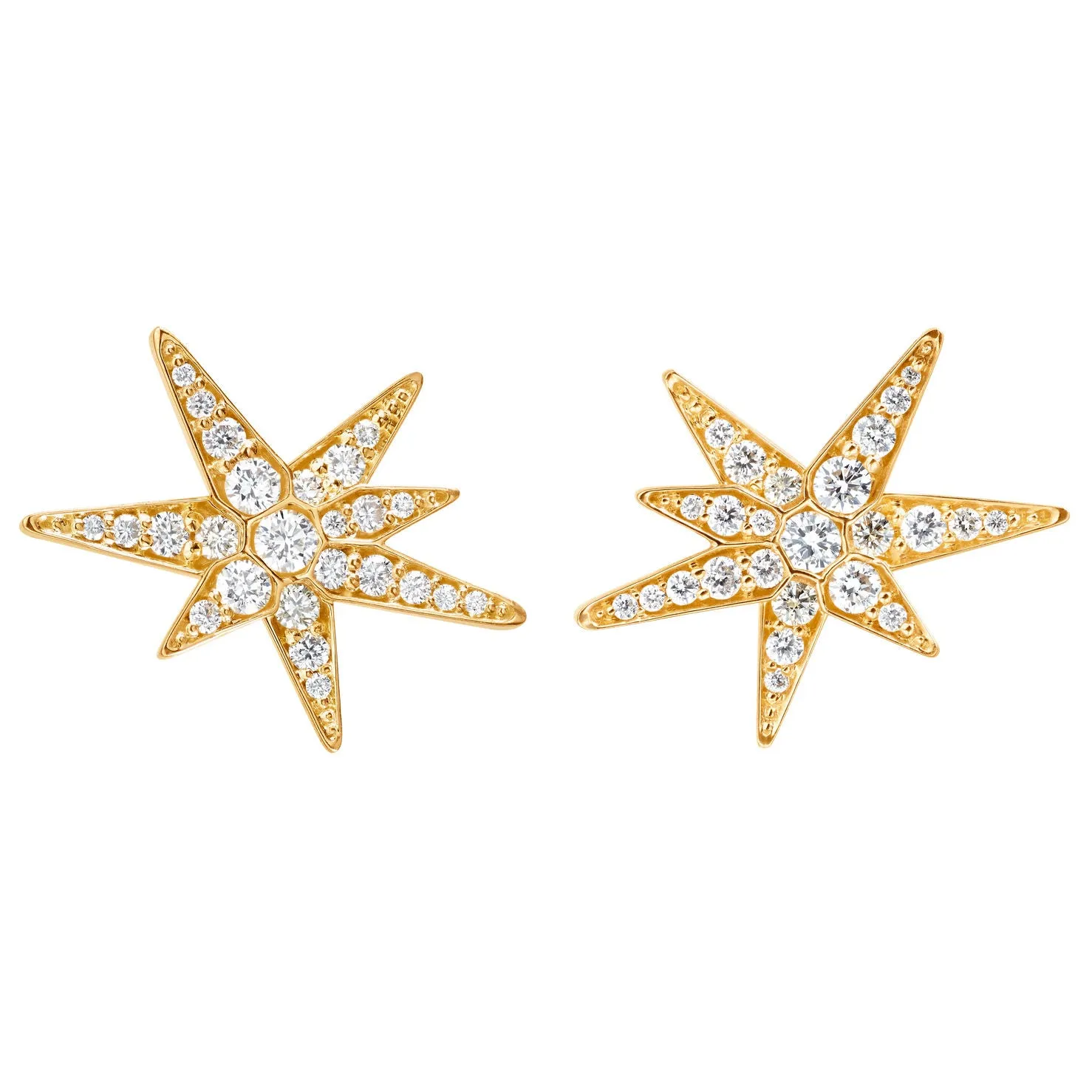 Small Funky Shooting Stars 18K Gold Stud w. Diamonds