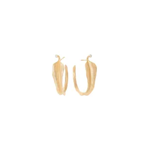 Small Leaves 18K Gold Hoops w. Diamonds
