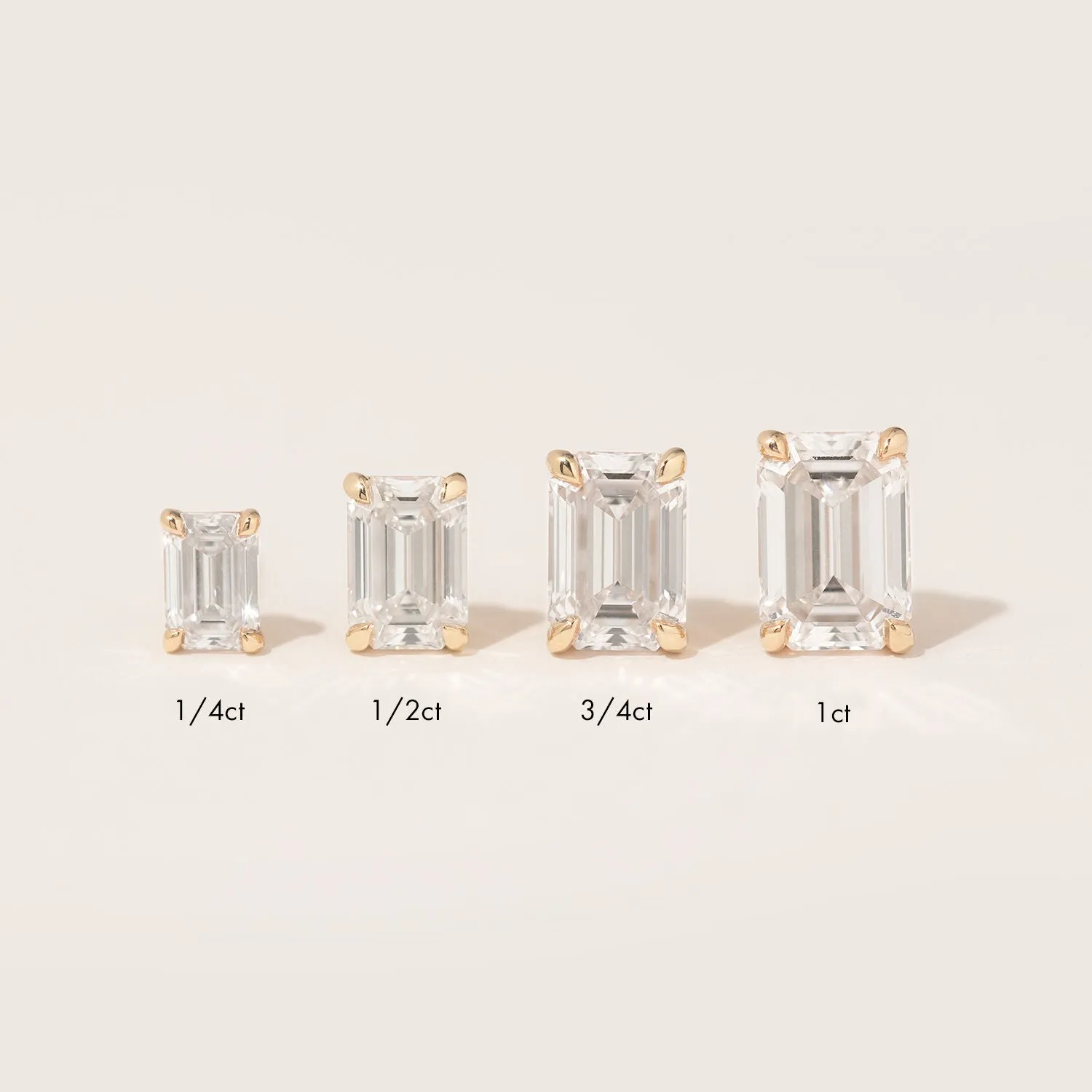 Solitaire Emerald 14K Whitegold Studs w. Lab-Grown Diamonds