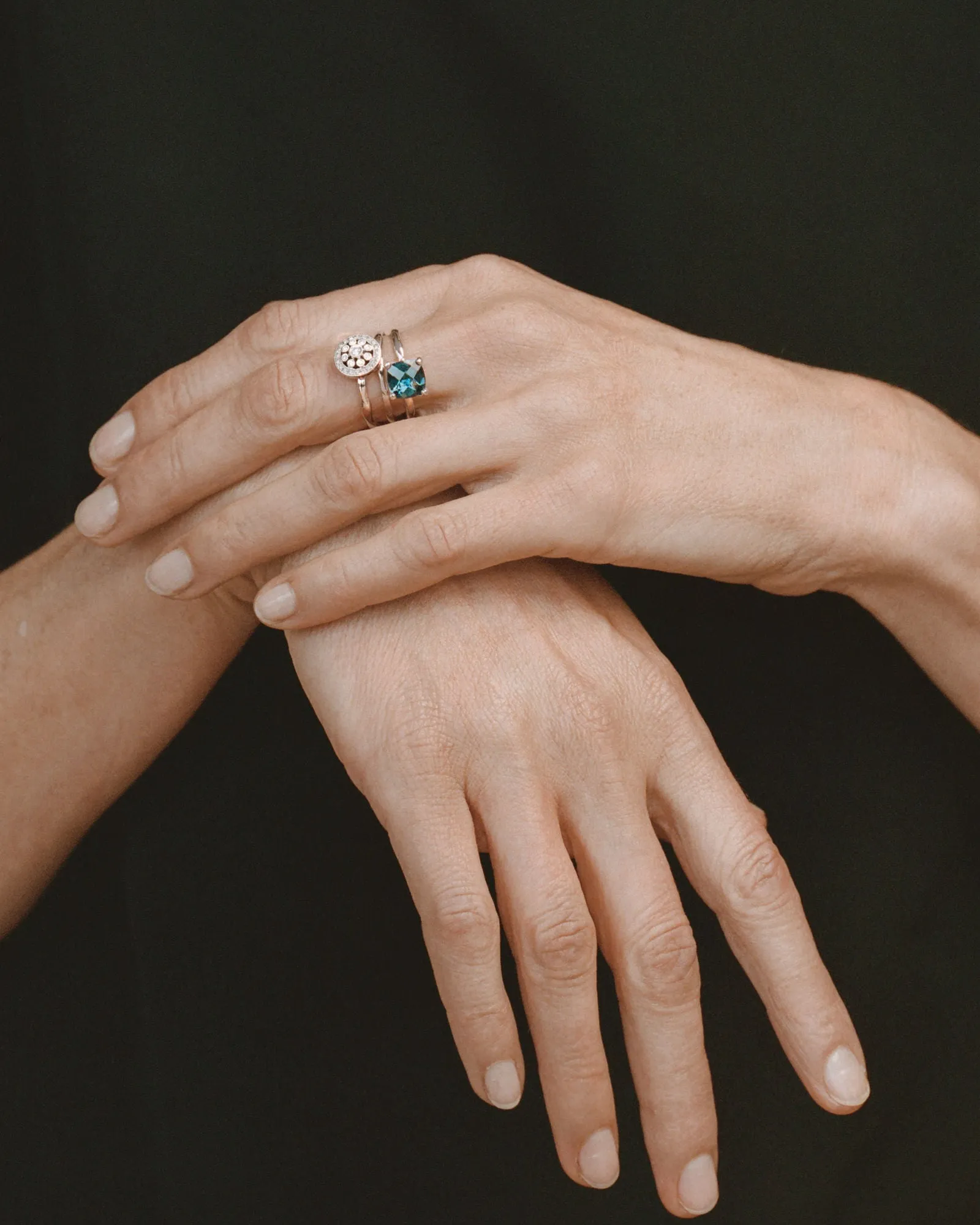 Stacked 18K Gold Ring w. Diamond & Topaz