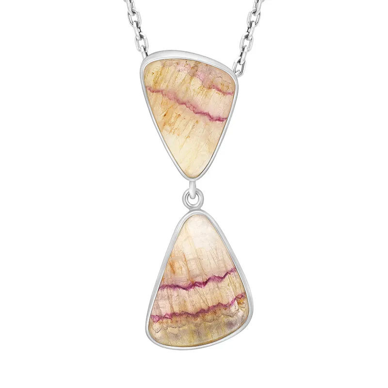 Sterling Silver Blue John 2 Stone Abstract Drop Necklace D