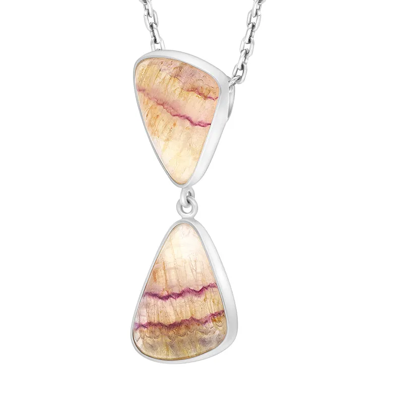 Sterling Silver Blue John 2 Stone Abstract Drop Necklace D