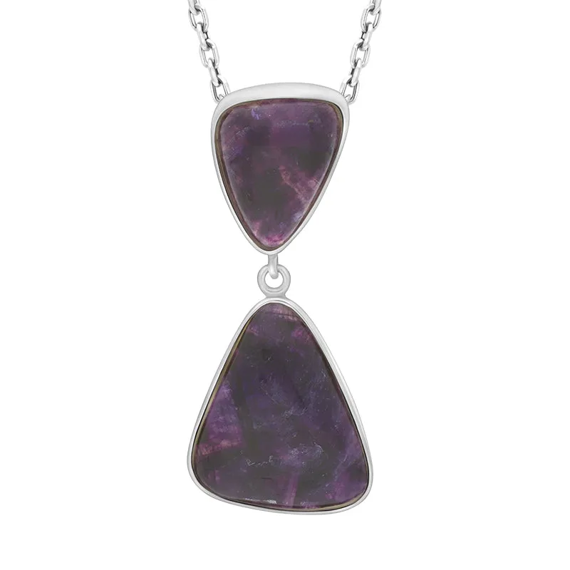 Sterling Silver Blue John 2 Stone Abstract Drop Necklace D