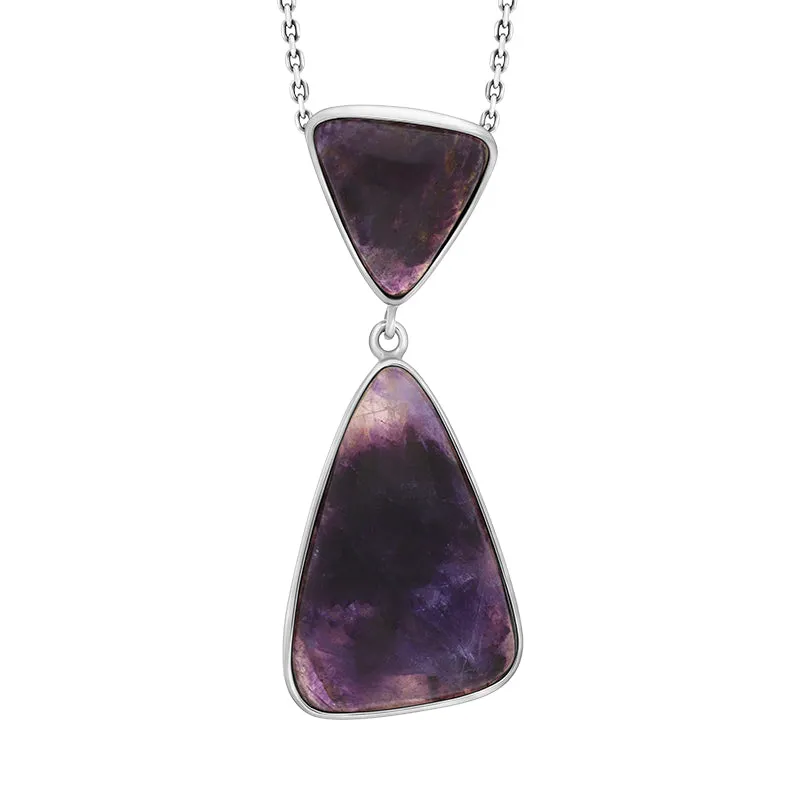 Sterling Silver Blue John Abstract Triangle Two Stone Drop Necklace D