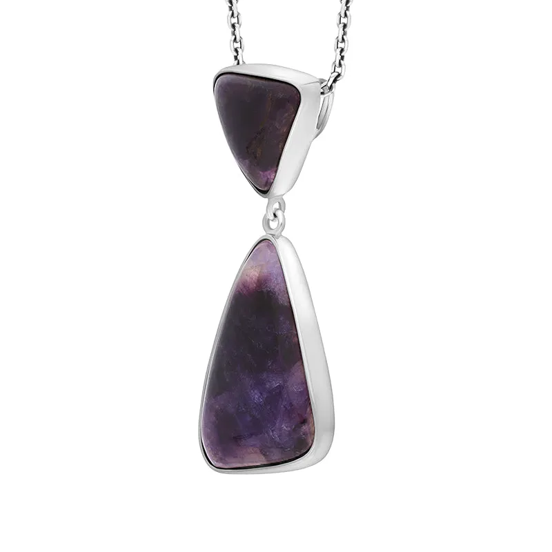 Sterling Silver Blue John Abstract Triangle Two Stone Drop Necklace D