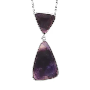 Sterling Silver Blue John Abstract Triangle Two Stone Drop Necklace D