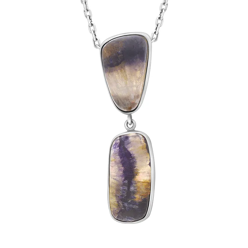 Sterling Silver Blue John Abstract Two Stone Drop Necklace D