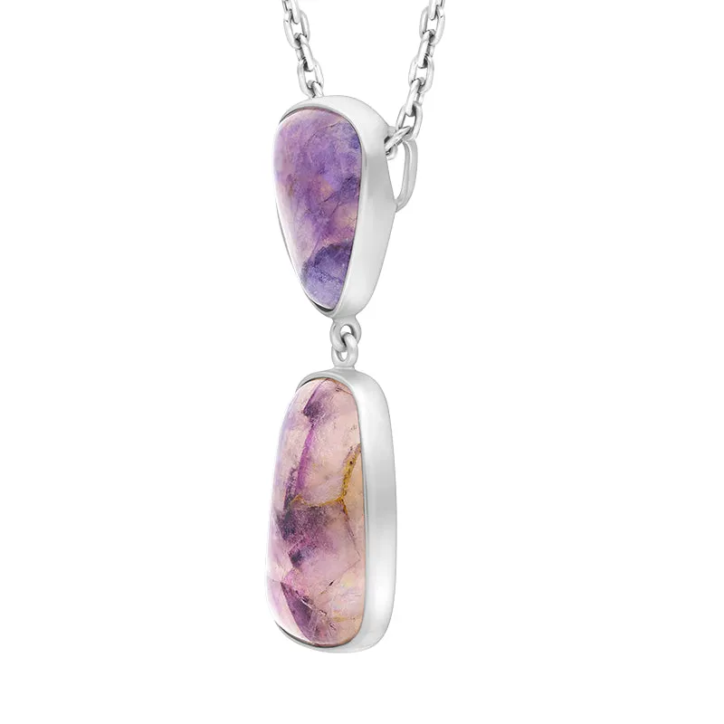 Sterling Silver Blue John Abstract Two Stone Drop Necklace D