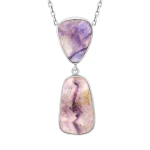 Sterling Silver Blue John Abstract Two Stone Drop Necklace D