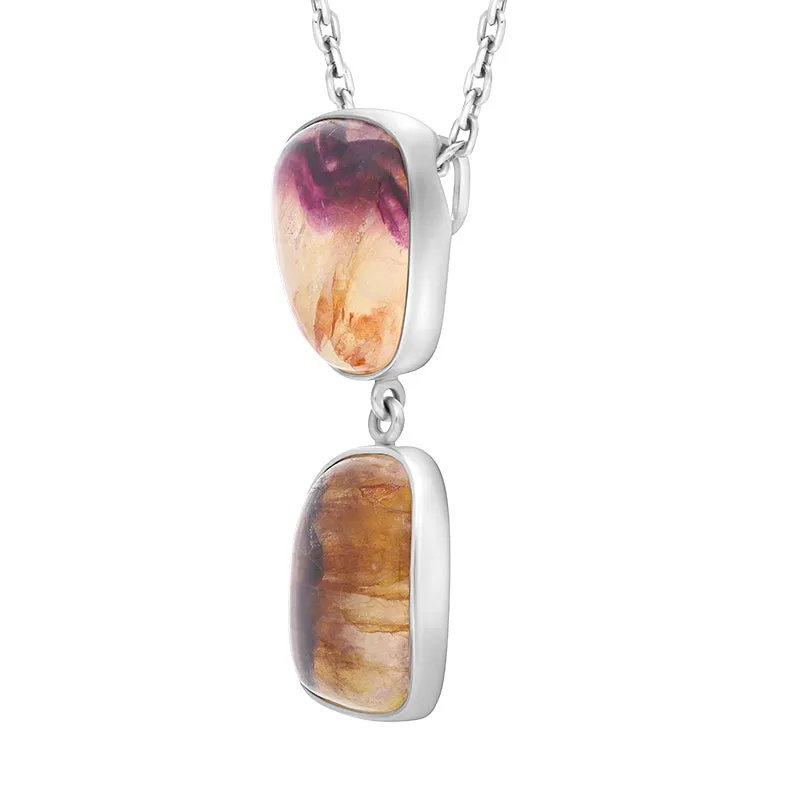 Sterling Silver Blue John Abstract Two Stone Drop Necklace D