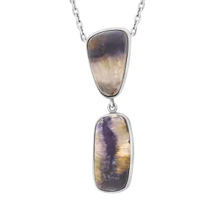 Sterling Silver Blue John Abstract Two Stone Drop Necklace D