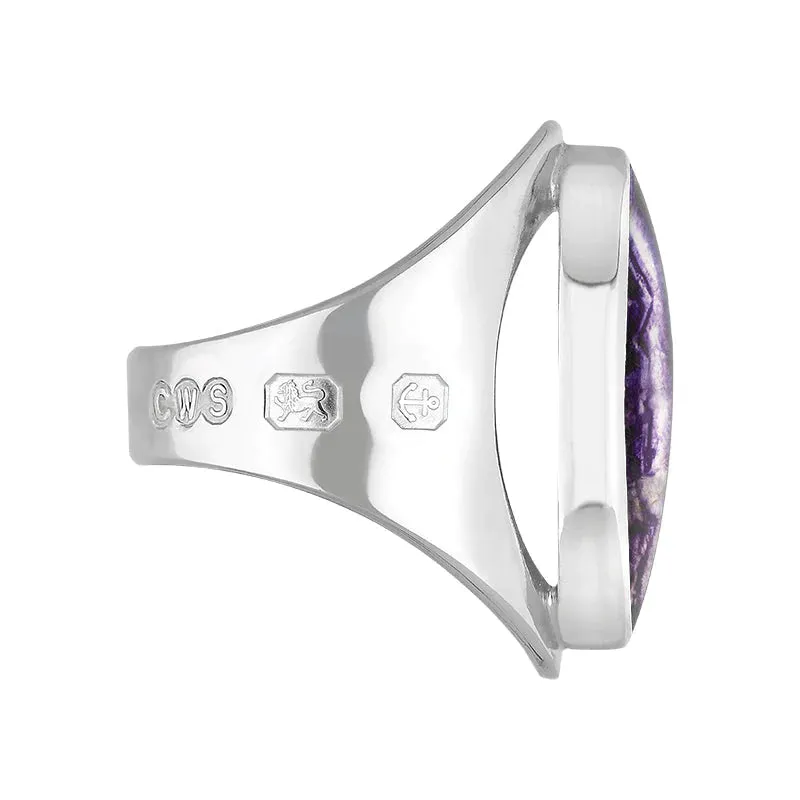 Sterling Silver Blue John King's Coronation Hallmark Medium Oval Ring D
