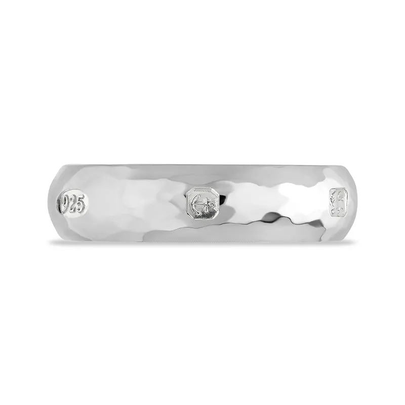 Sterling Silver King's Coronation Hallmark Hammered 6mm Ring D