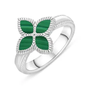Sterling Silver Malachite Eden Marquise Flower Ring