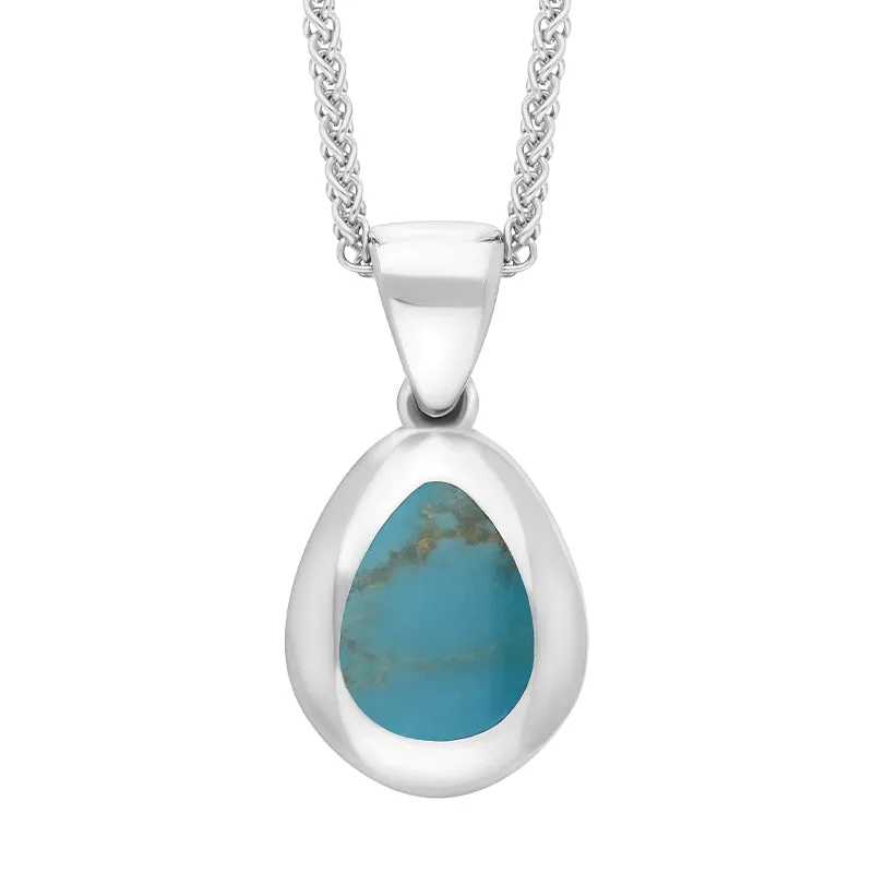 Sterling Silver Turquoise Fleur De Lis Pear Shape Necklace