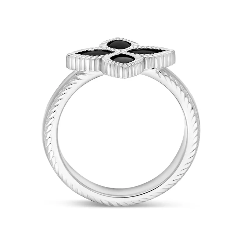 Sterling Silver Whitby Jet Eden Marquise Flower Ring