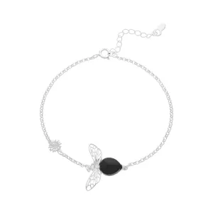 Sterling Silver Whitby Jet Small Bee Bracelet