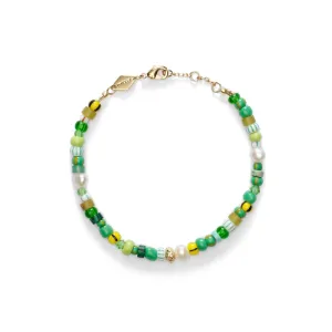 Surf Rider Gold Plated Bracelet w. Green Oasis Beads & Pearls