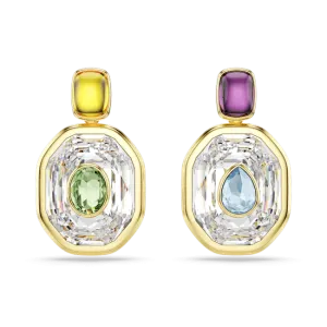 Swarovski Chroma Drop Earrings Asymmetrical Design Octagon Cut Multicolored Gold-Tone Plated