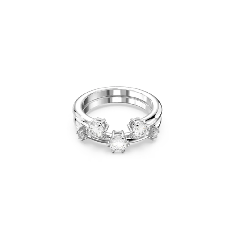 Swarovski Constella Ring Set (2), Round cut, White, Rhodium plated, 50
