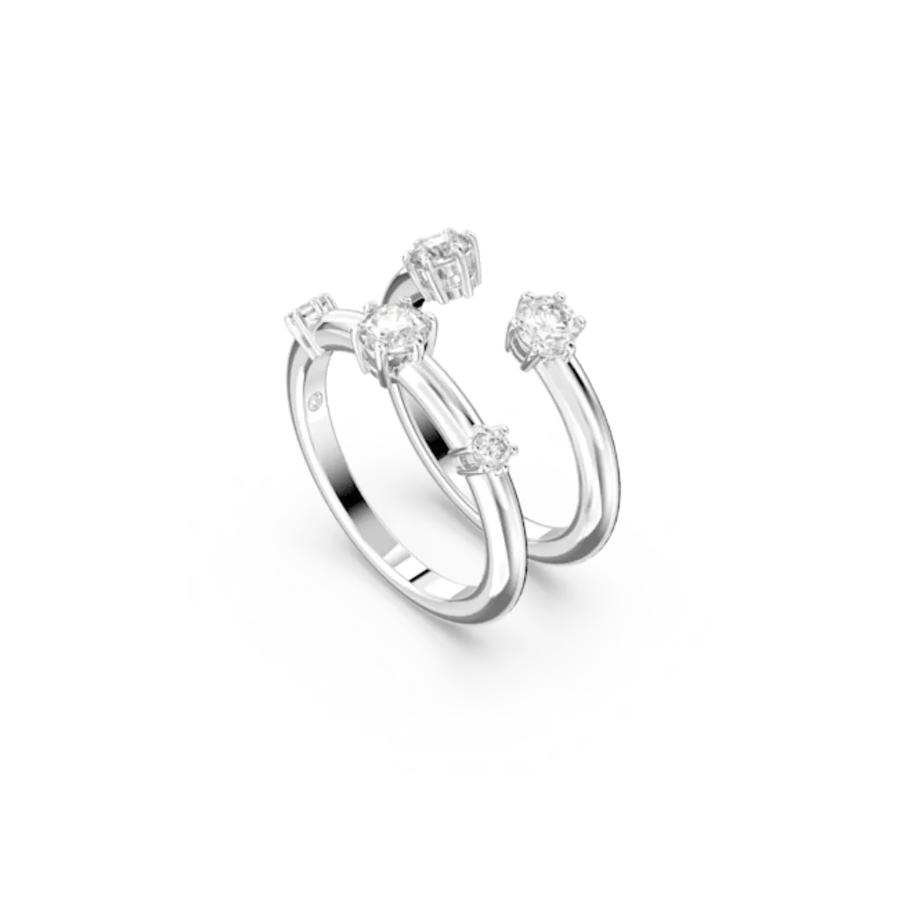 Swarovski Constella Ring Set (2), Round cut, White, Rhodium plated, 50