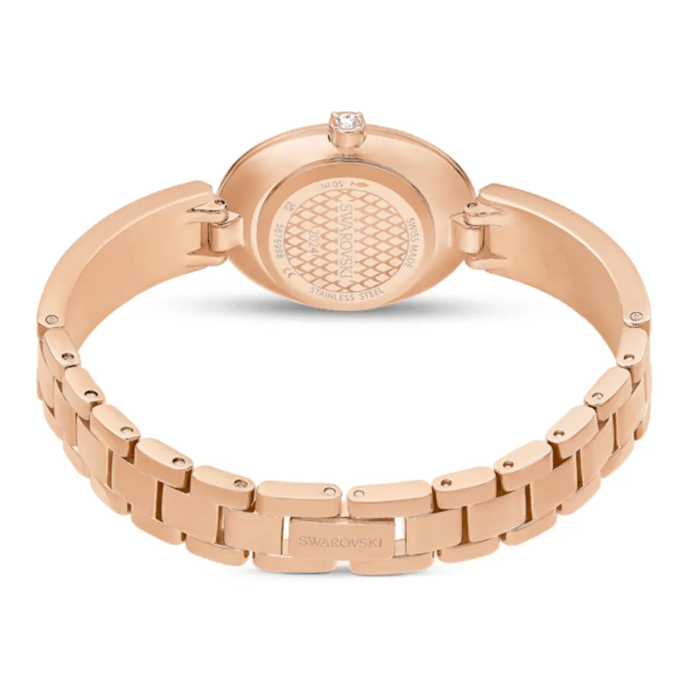 Swarovski Crystal Rock Oval Watch Swiss Made, Metal bracelet, Red, Rose gold-tone finish