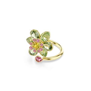 Swarovski Idyllia Open Ring Mixed Cuts Flower Green Gold-Tone Plated