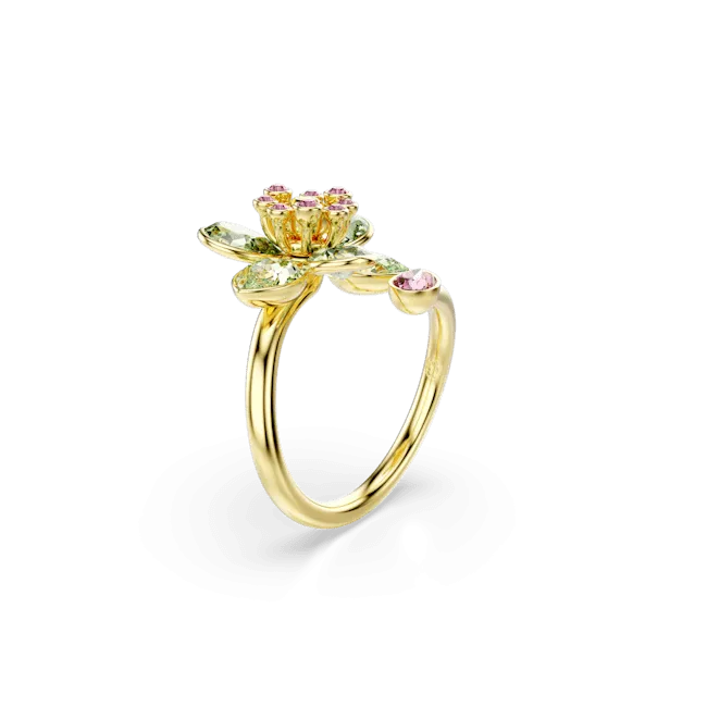Swarovski Idyllia Open Ring Mixed Cuts Flower Green Gold-Tone Plated