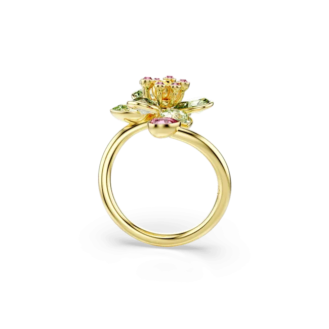 Swarovski Idyllia Open Ring Mixed Cuts Flower Green Gold-Tone Plated