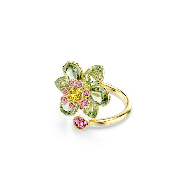 Swarovski Idyllia Open Ring Mixed Cuts Flower Green Gold-Tone Plated
