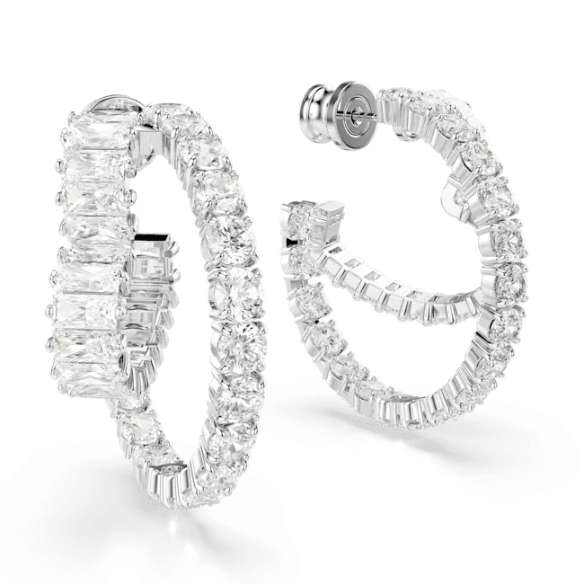 Swarovski Matrix Hoop Earrings Mixed cuts Heart White Rhodium plated