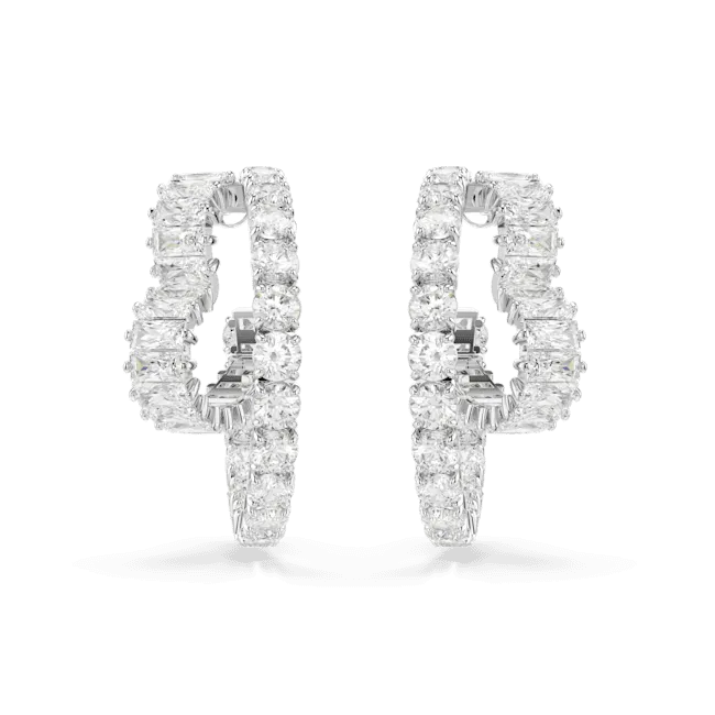 Swarovski Matrix Hoop Earrings Mixed cuts Heart White Rhodium plated
