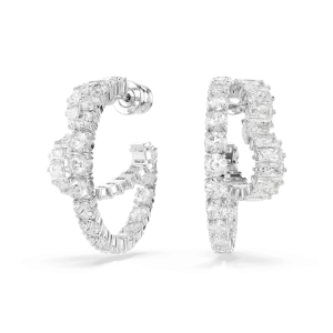 Swarovski Matrix Hoop Earrings Mixed cuts Heart White Rhodium plated