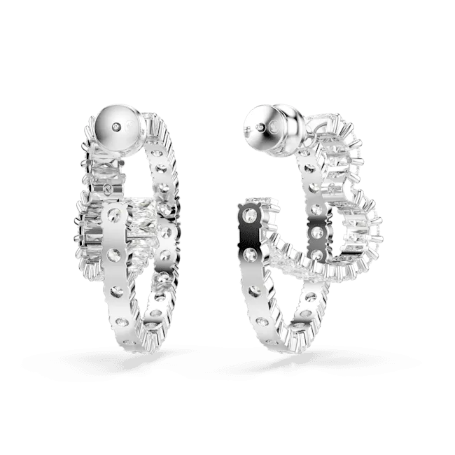 Swarovski Matrix Hoop Earrings Mixed cuts Heart White Rhodium plated