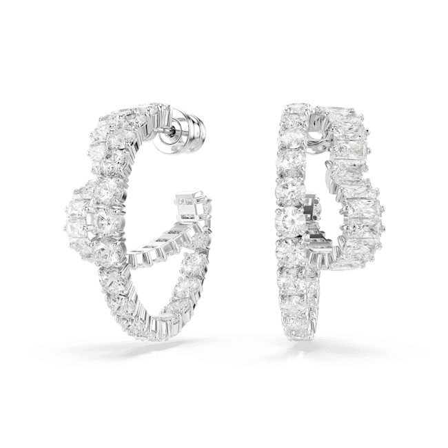 Swarovski Matrix Hoop Earrings Mixed cuts Heart White Rhodium plated