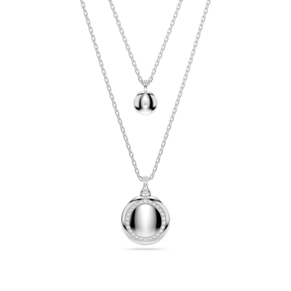 Swarovski Meteora layered pendant Necklace White, Rhodium plated