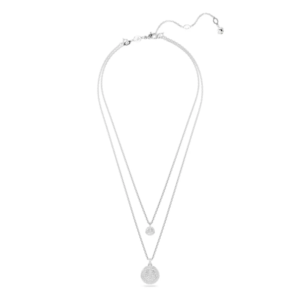 Swarovski Meteora layered pendant Necklace White, Rhodium plated