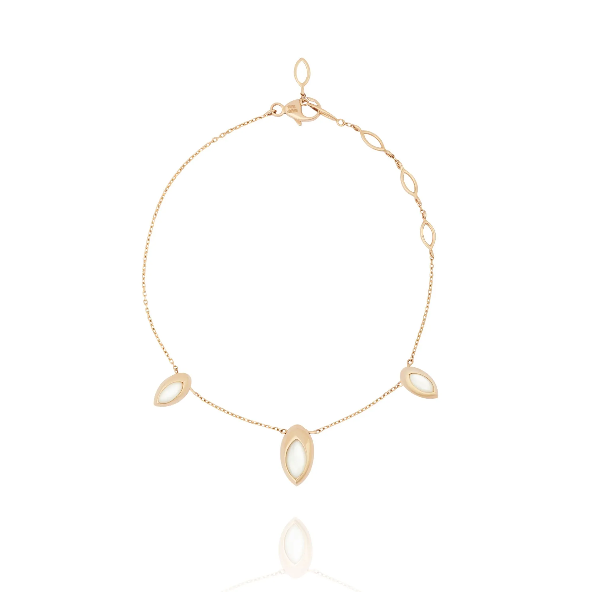 Swinging Chain 18K Rosegold Bracelet w. Malachite & Pearl