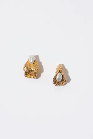 The Organic Gold Plated Hoops w. Pearls - Pair