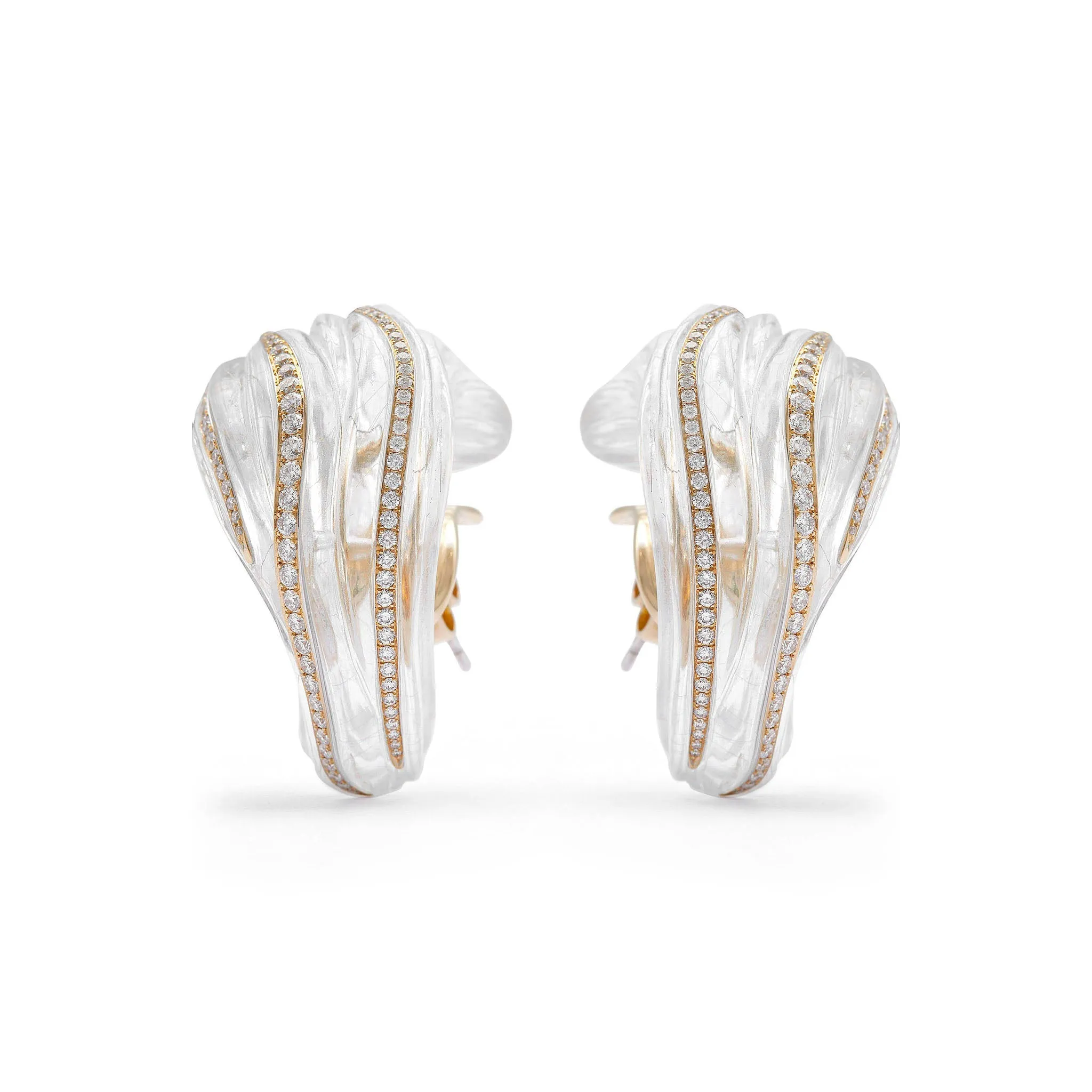 Tidal Wave 18K Gold Earrings w. Diamonds & Quartz