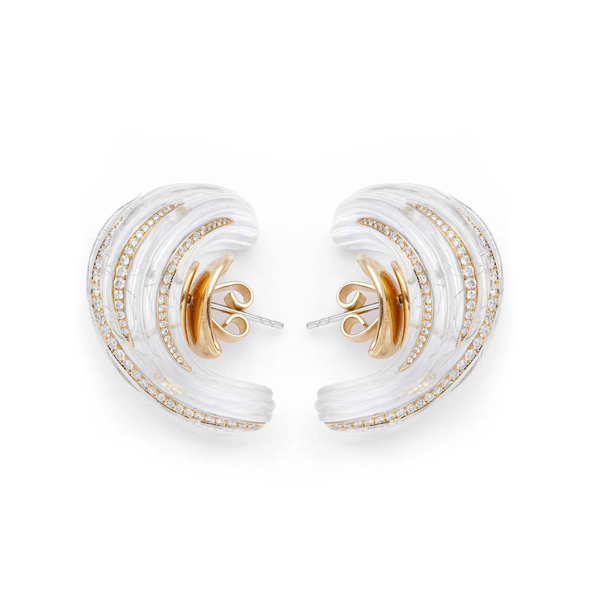 Tidal Wave 18K Gold Earrings w. Diamonds & Quartz