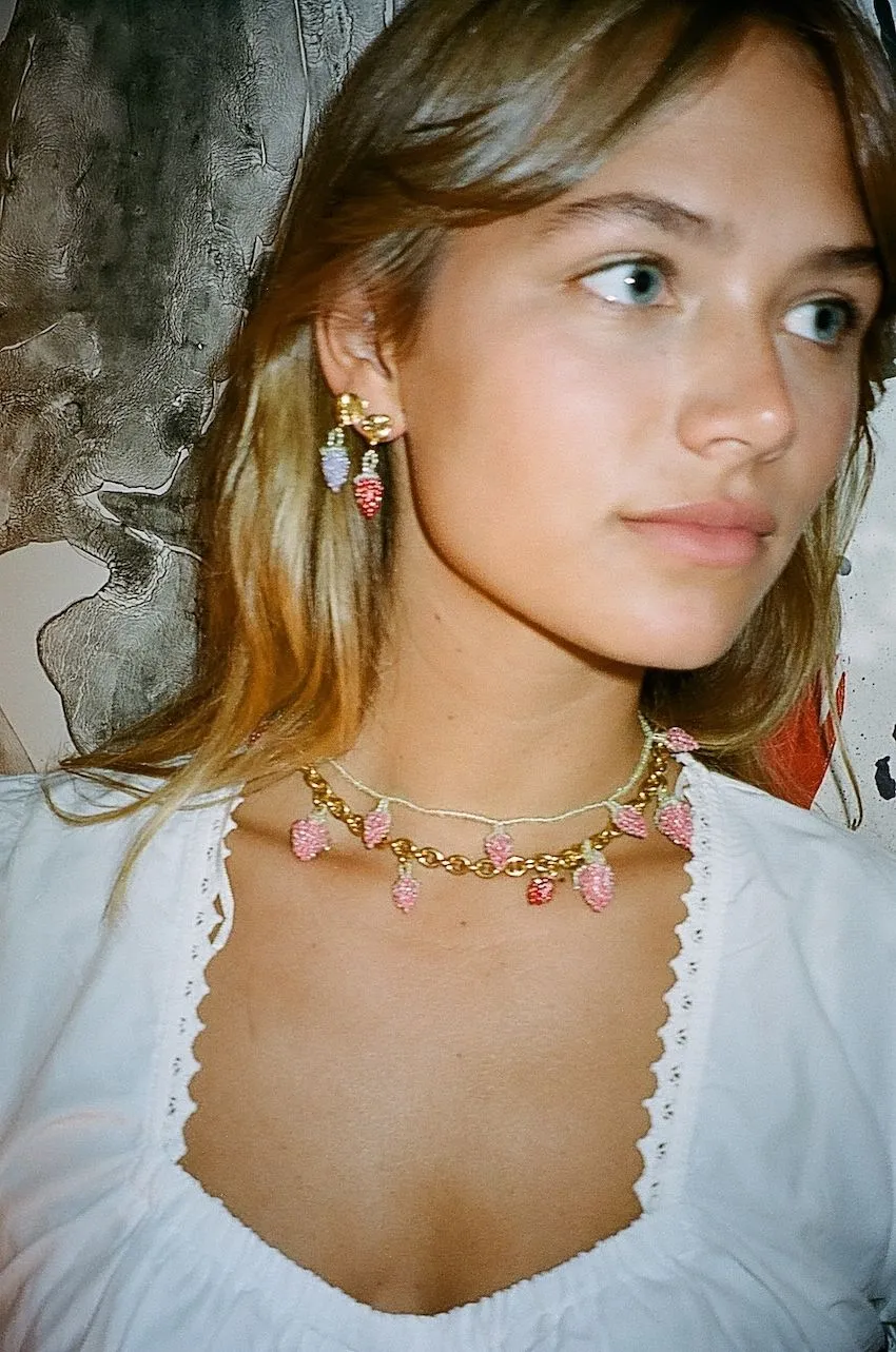 Tiny Gold Blob Pale Grape Earring Gold Plated, Purple Beads