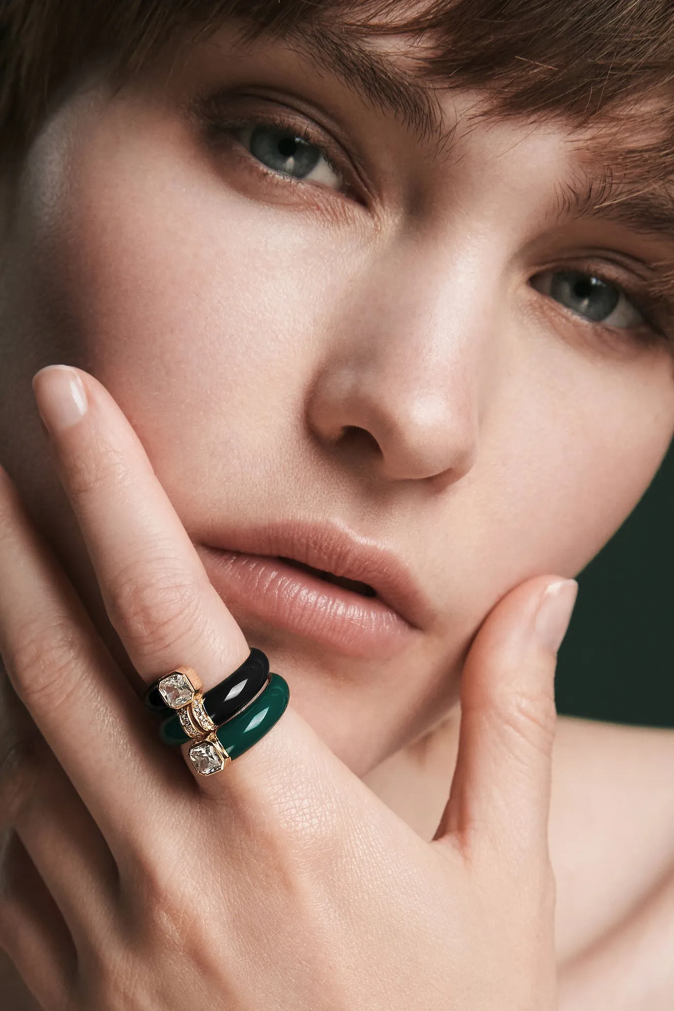 Toi et Moi Black Asscher 18K Gold Ring w. Lab-Grown Diamonds