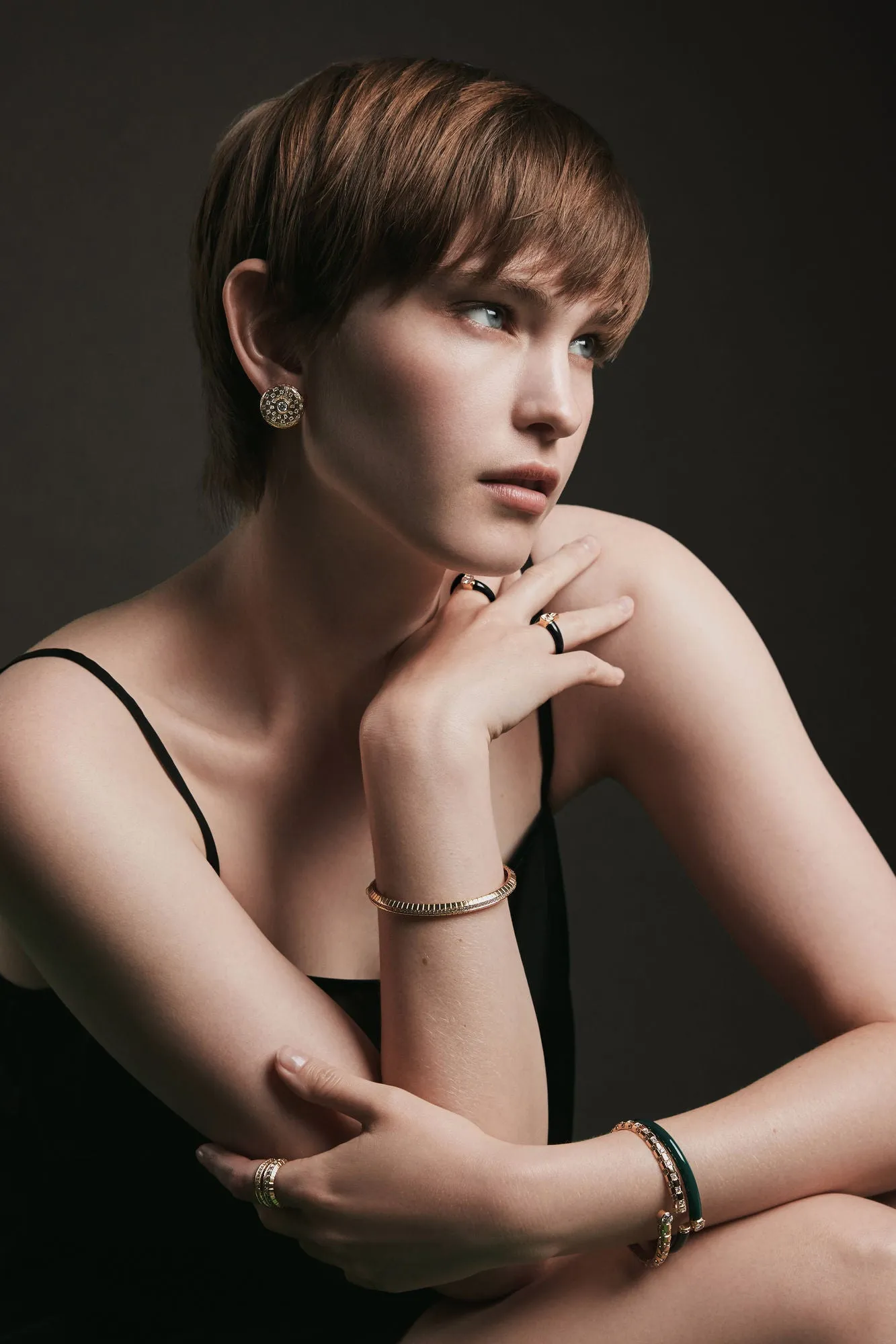 Toi et Moi Checkerboard 18K Gold Studs w. Lab-Grown Diamonds