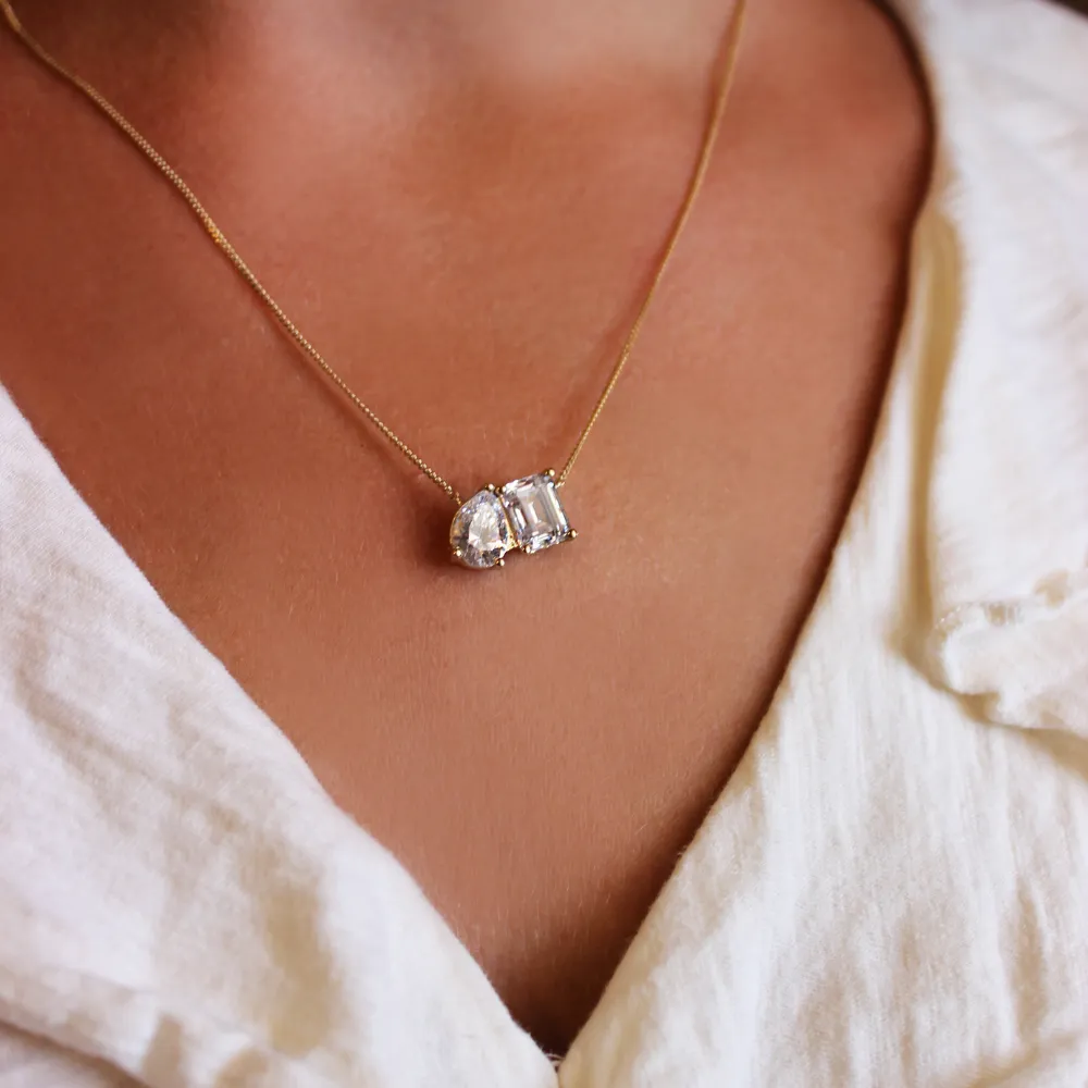 Toi et Moi Pear and Emerald Cut Necklace