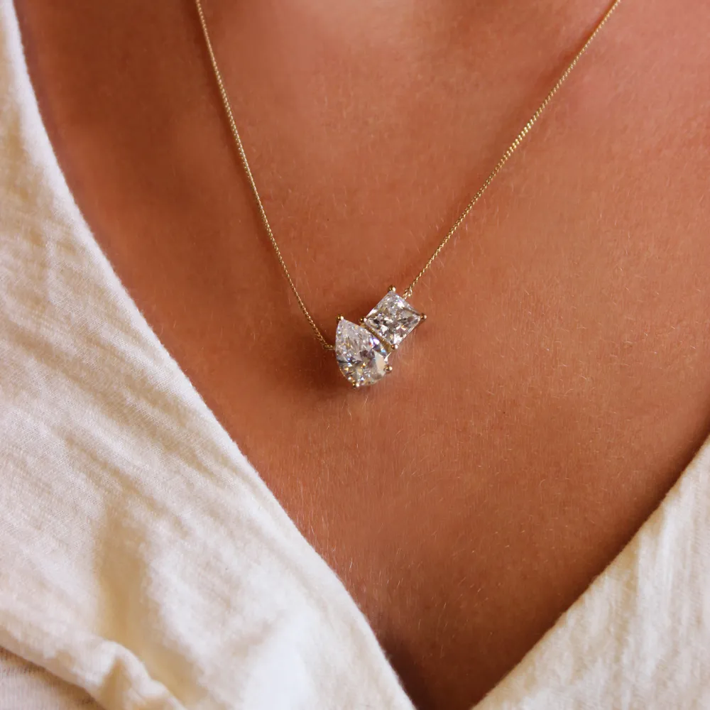 Toi et Moi Pear and Princess Cut Necklace