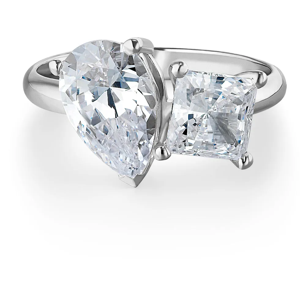 Toi et Moi Pear and Princess Cut Ring