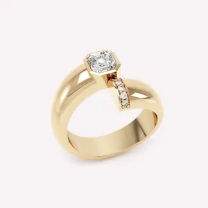 Toi et Moi Polished Asscher 18K Gold Ring w. Lab-Grown Diamonds