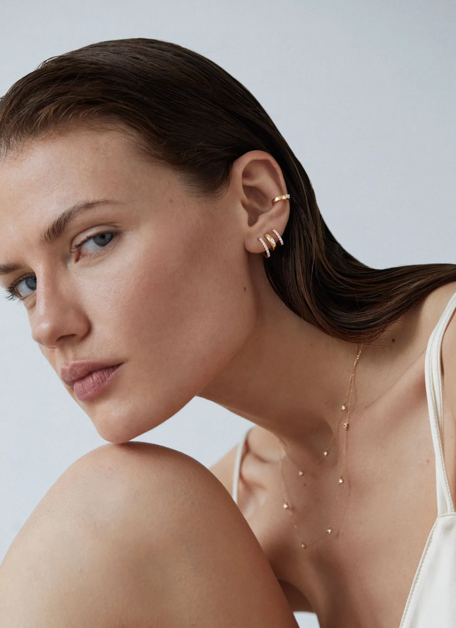 Triple Marquise Line 18K Gold Hoops w. Lab-Grown Diamonds